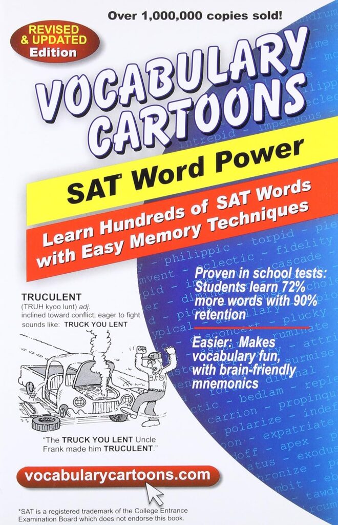 Cover of Vocabulary Cartoons SAT Word Power book with illustrations to make vocabulary learning fun.